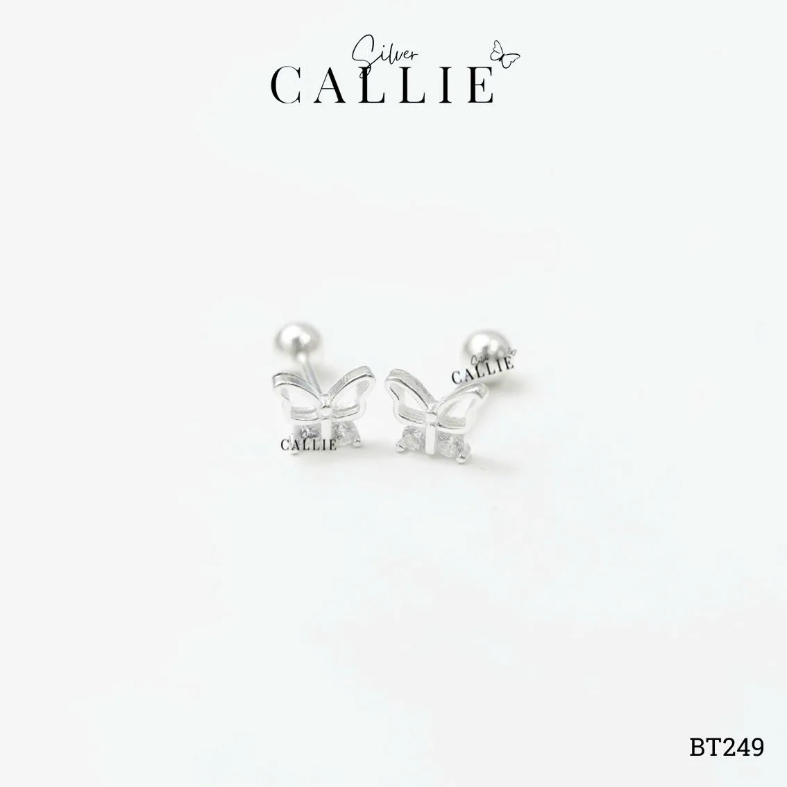 BT249 - Bông tai bạc Callie Silver bướm bướm đính đá đuôi vặn - Hình ảnh 4