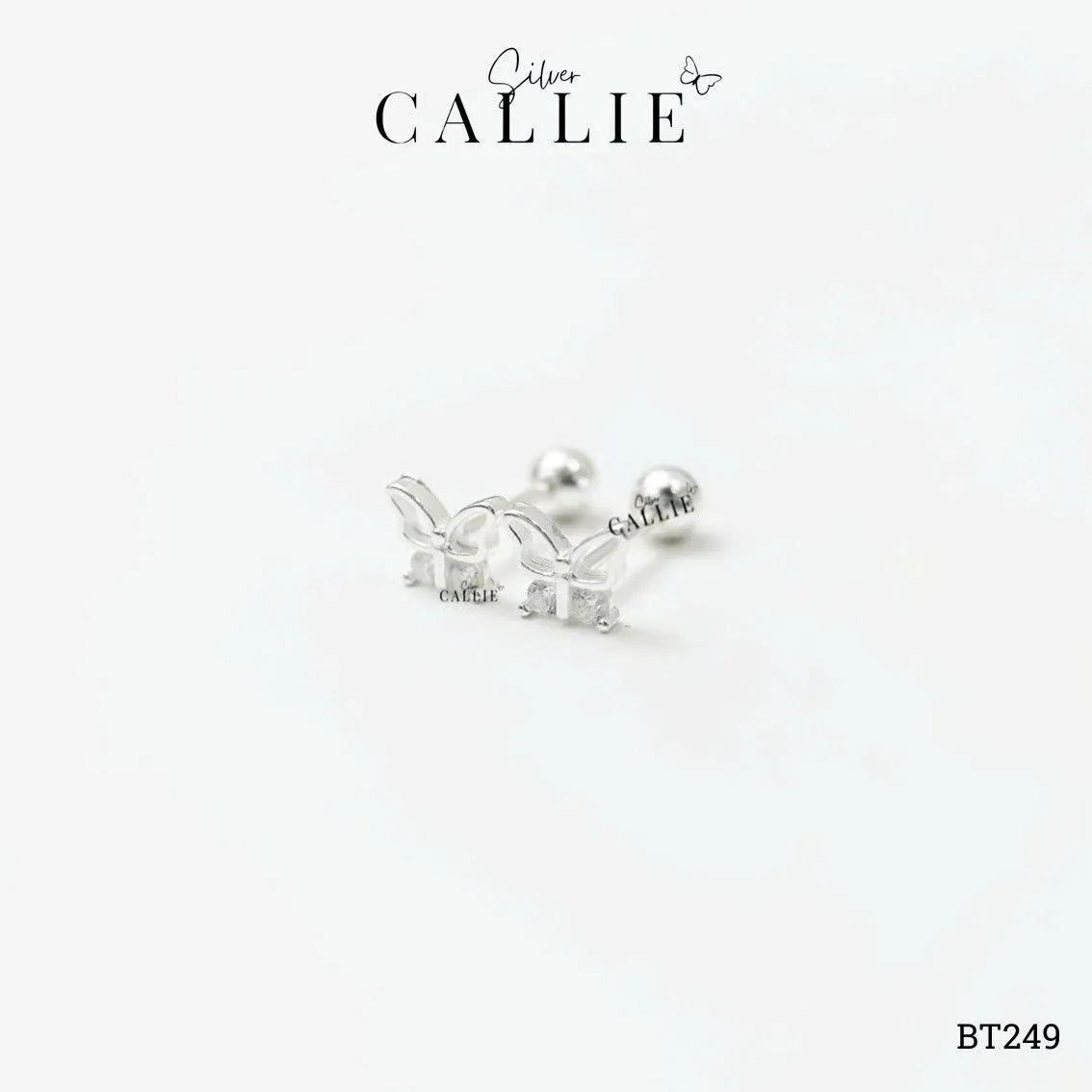 BT249 - Bông tai bạc Callie Silver bướm bướm đính đá đuôi vặn - Hình ảnh 5