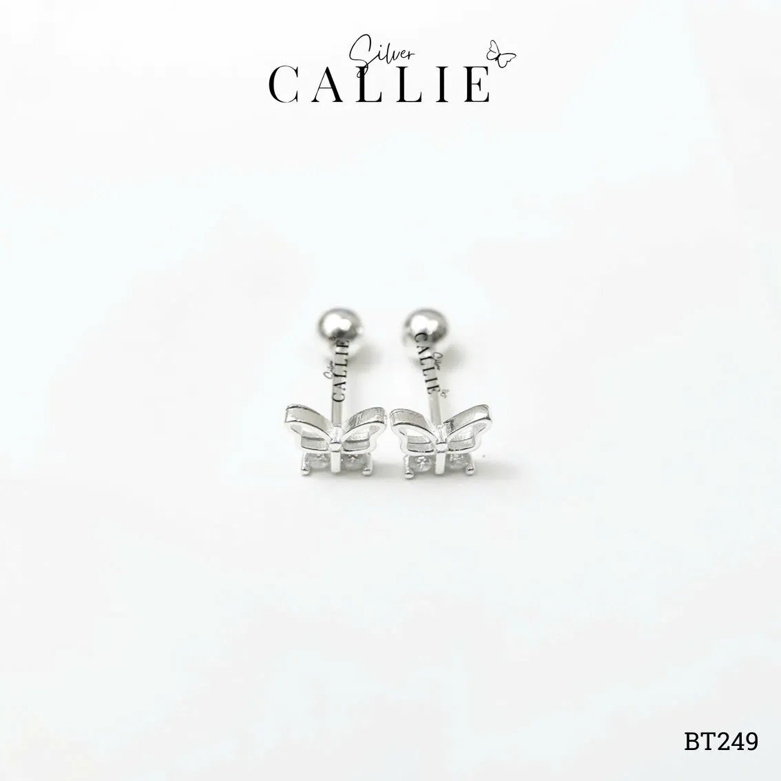BT249 - Bông tai bạc Callie Silver bướm bướm đính đá đuôi vặn - Hình ảnh 6