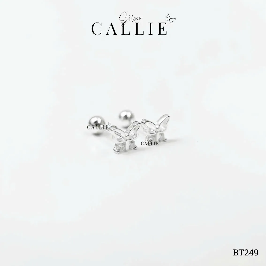 BT249 - Bông tai bạc Callie Silver bướm bướm đính đá đuôi vặn - Hình ảnh 7