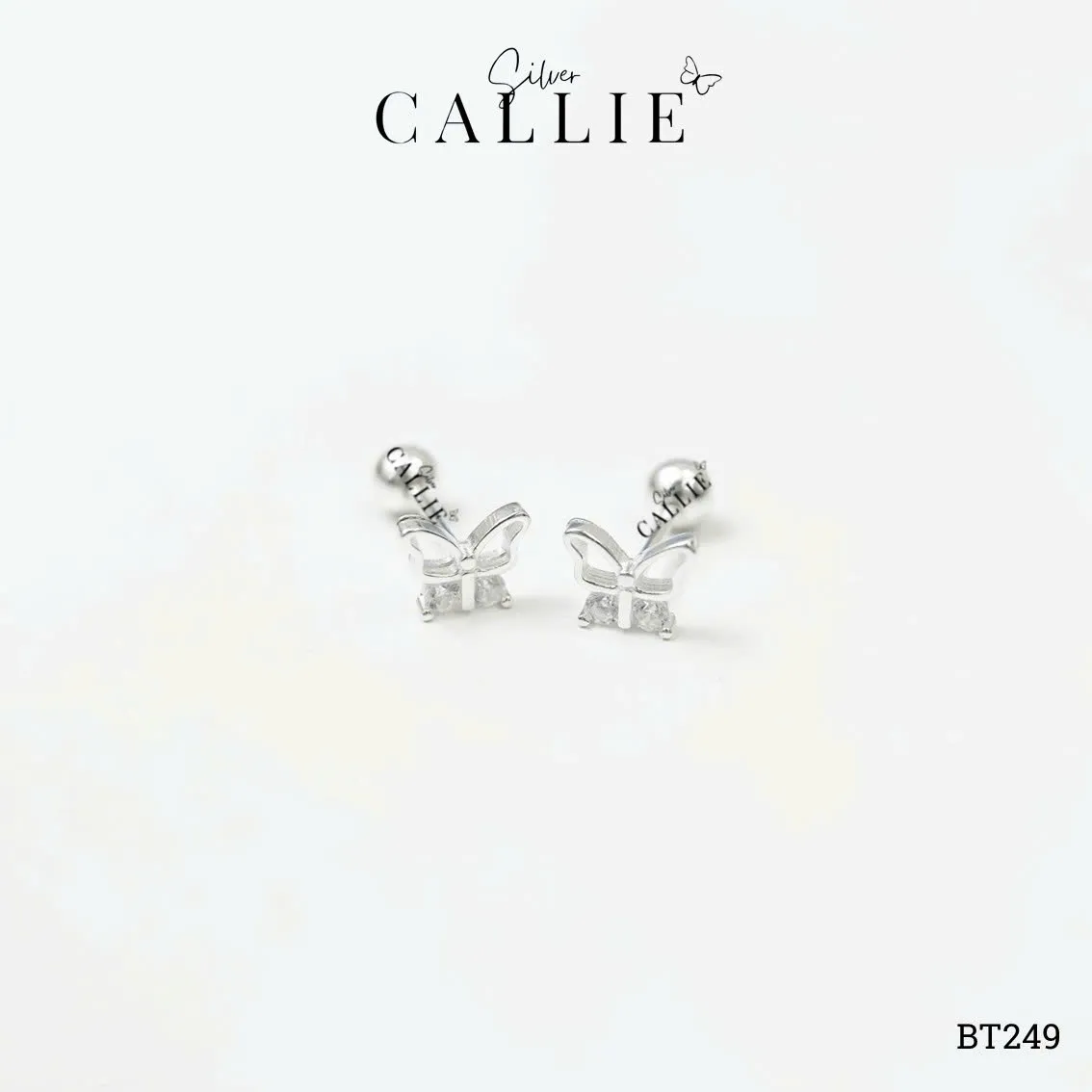BT249 - Bông tai bạc Callie Silver bướm bướm đính đá đuôi vặn