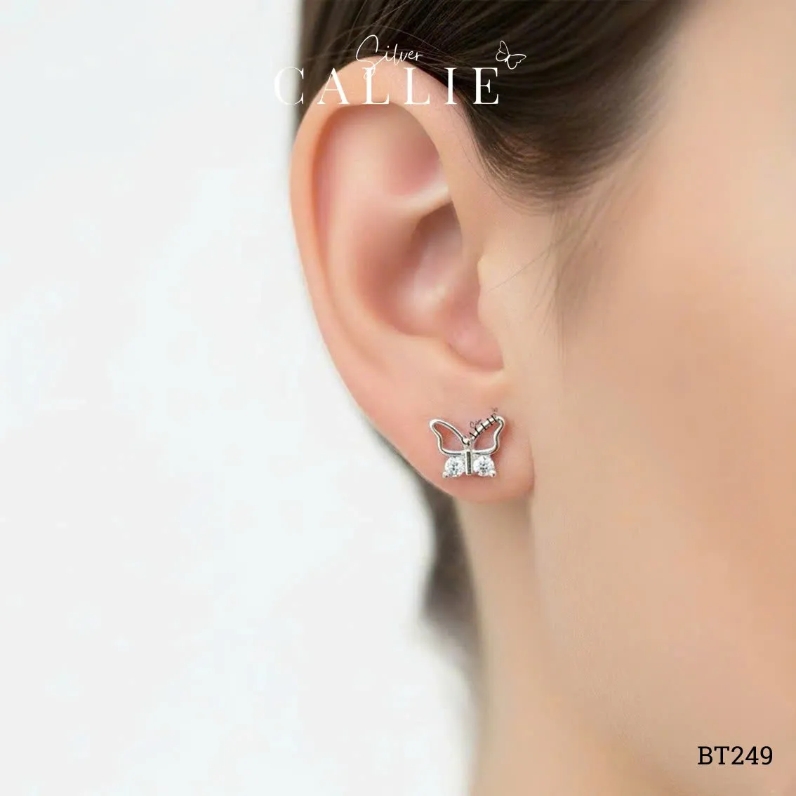 BT249 - Bông tai bạc Callie Silver bướm bướm đính đá đuôi vặn - Hình ảnh 2