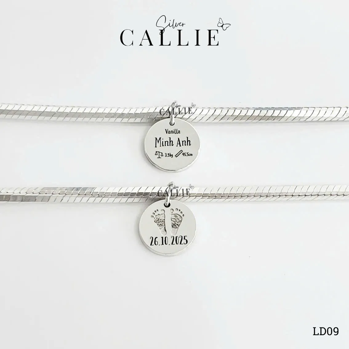 LD09 - Lắc tay bạc Callie Silver dây mì dấu ấn của bé - Image 2