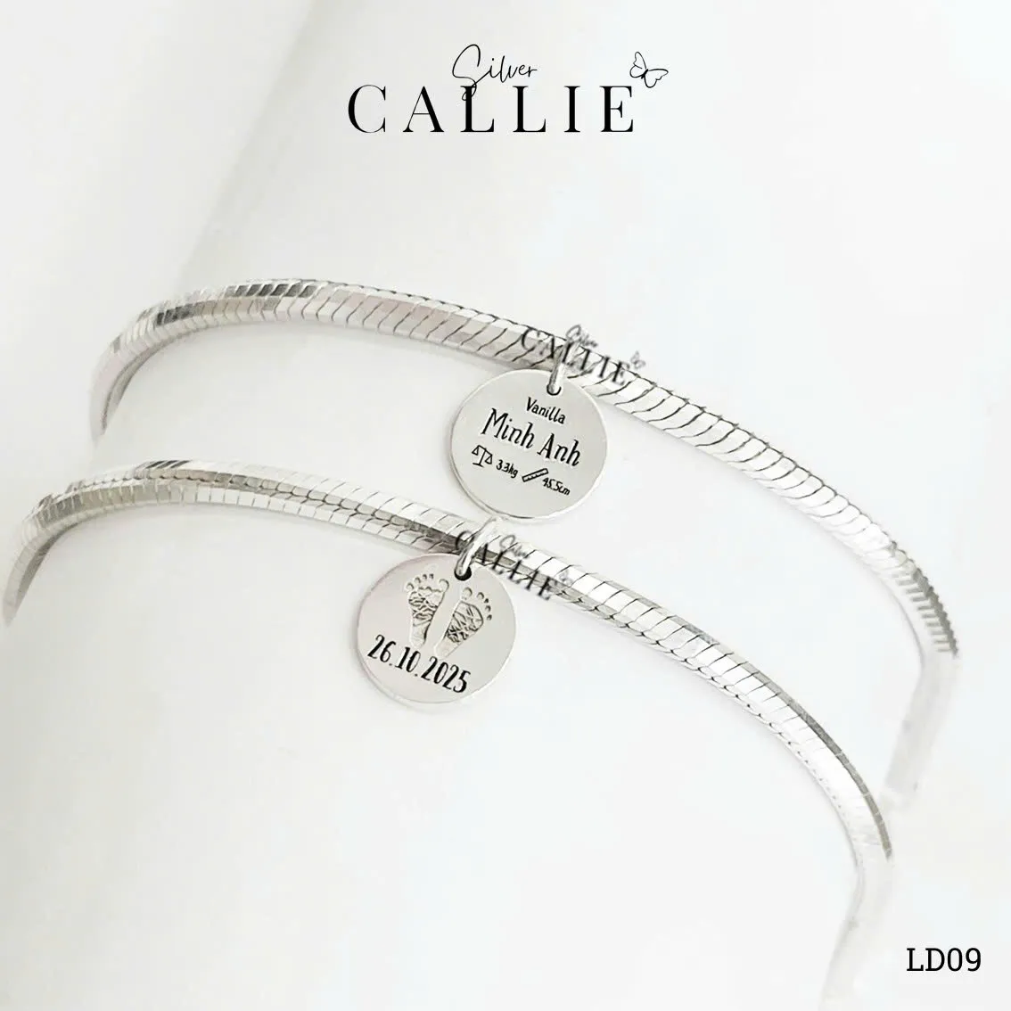LD09 - Lắc tay bạc Callie Silver dây mì dấu ấn của bé - Image 6