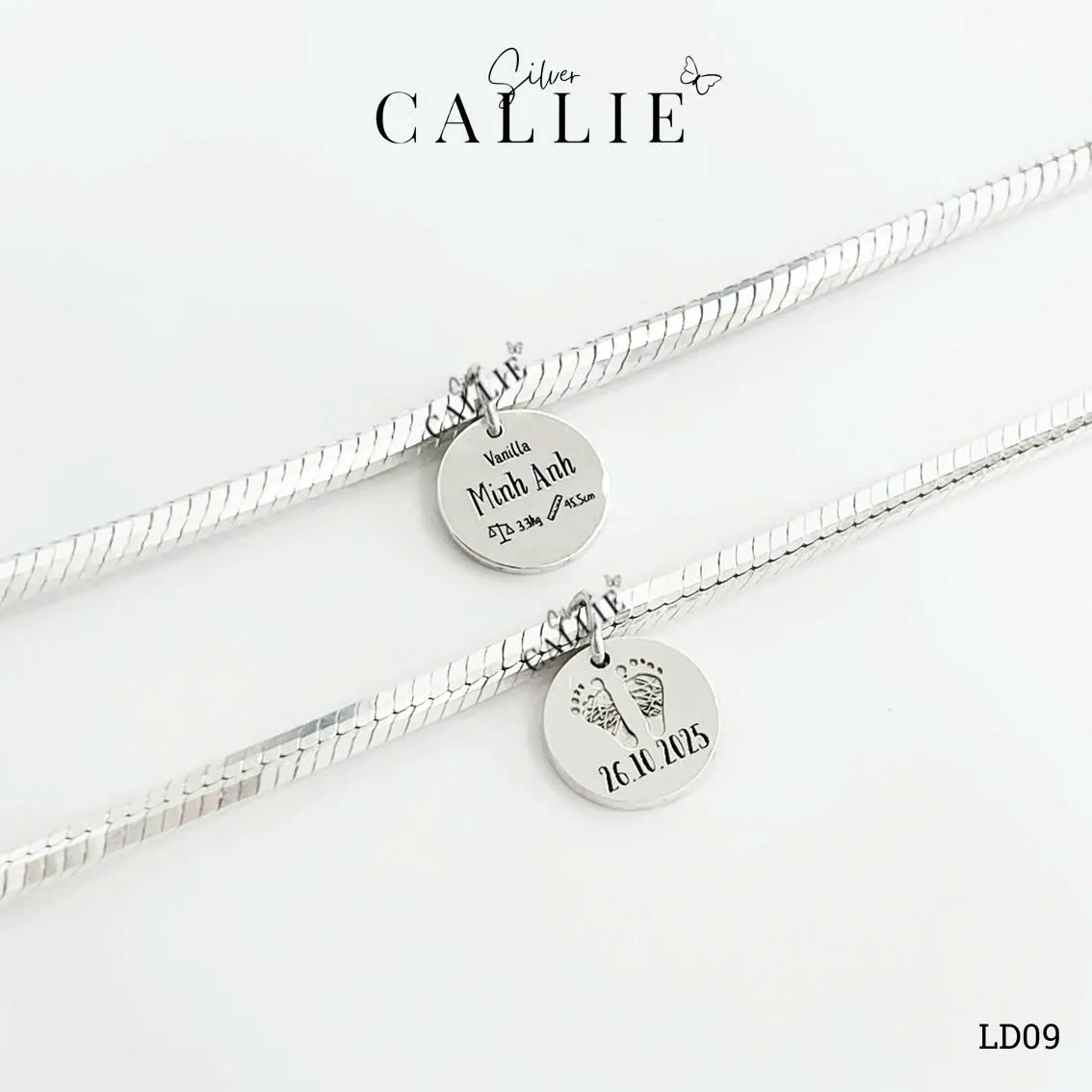 LD09 - Lắc tay bạc Callie Silver dây mì dấu ấn của bé - Image 4
