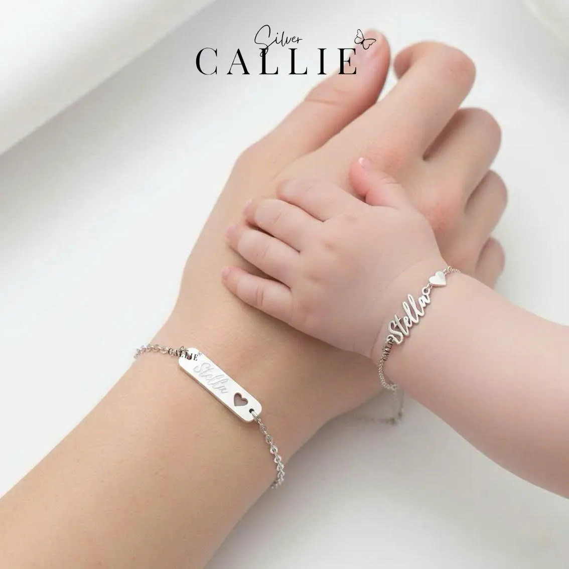 LD28 - LD84: Lắc tay bạc đôi Callie Silver Mẹ Và Bé Kèm Charm Tên Theo Yêu Cầu - Hình ảnh 2