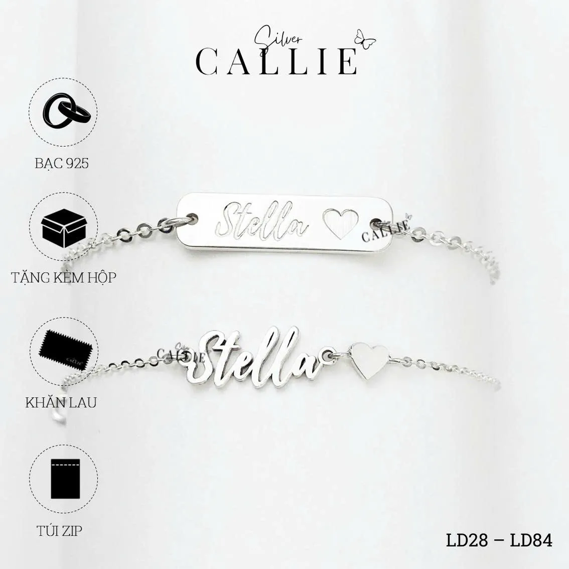 LD28 - LD84: Lắc tay bạc đôi Callie Silver Mẹ Và Bé Kèm Charm Tên Theo Yêu Cầu - Hình ảnh 12