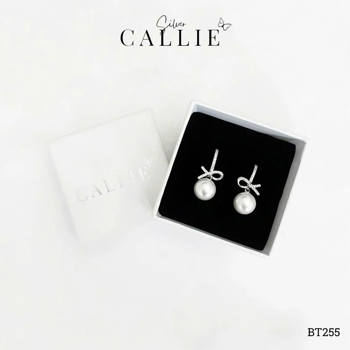 BT255 - Bông tai bạc Callie Silver khoen đính đá charm nơ treo hột bẹt - Image 11