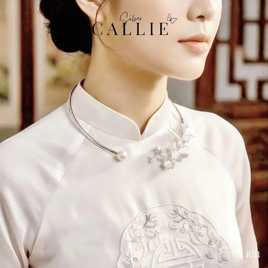 K01 - Kiềng bạc thiết kế Callie Silver Liên Hoa - Hình ảnh 2