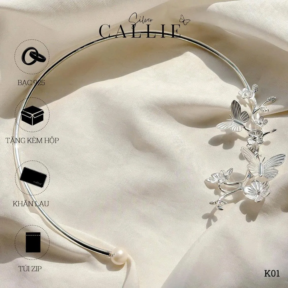K01 - Kiềng bạc thiết kế Callie Silver Liên Hoa - Hình ảnh 10