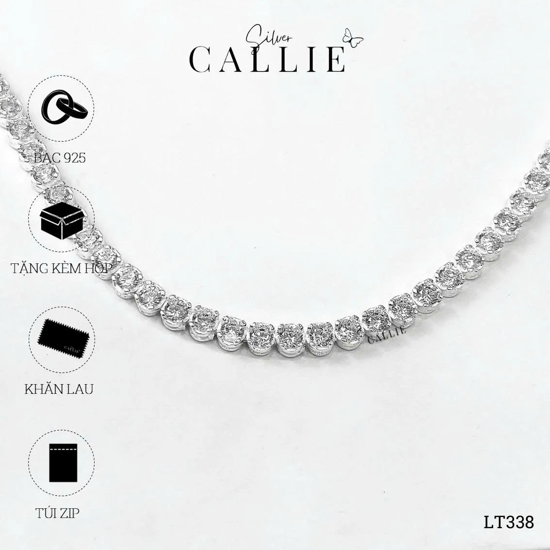 LT338 - Lắc tay bạc Callie Silver xi kim tennis full đá 3li - Image 11