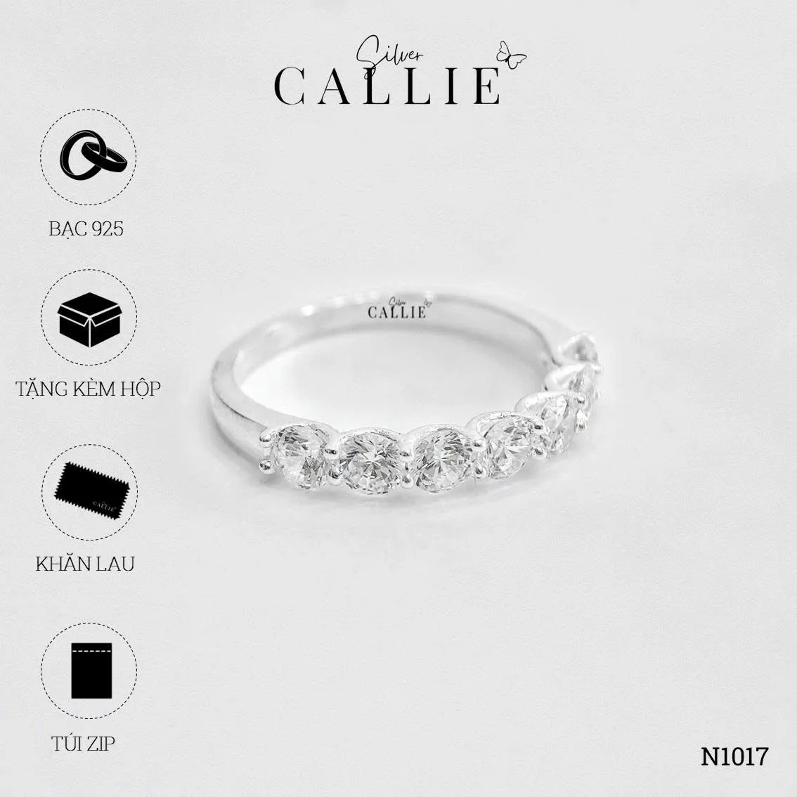N1017 - Nhẫn bạc Callie Silver xi kim 1 hàng đá 3li5 - Image 10