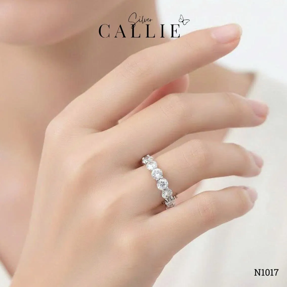 N1017 - Nhẫn bạc Callie Silver xi kim 1 hàng đá 3li5 - Image 2
