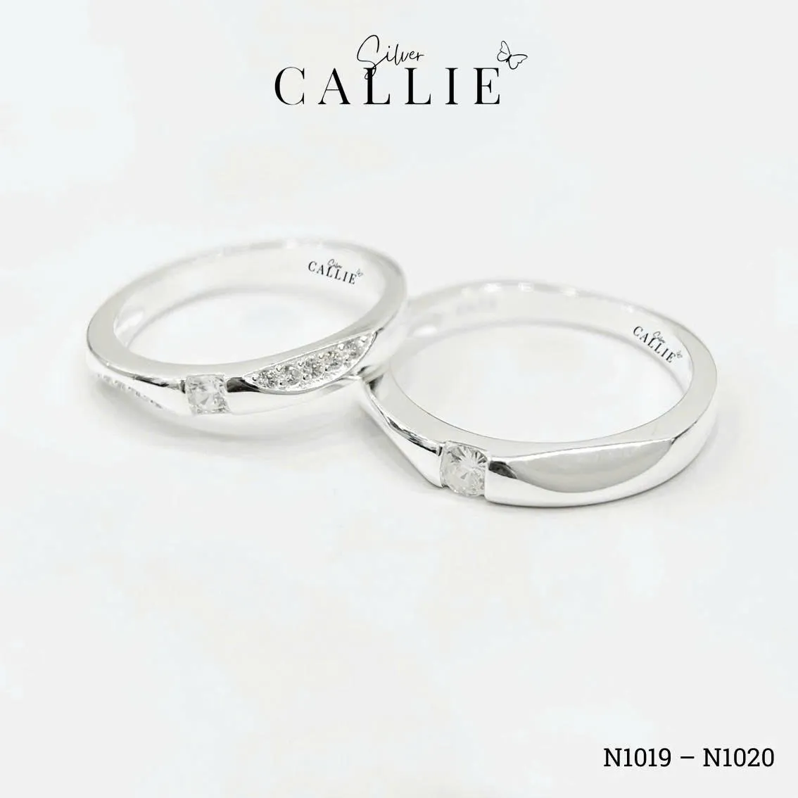 N1019 - N1020: Nhẫn bạc đôi Callie Silver hai bên xoắn - Image 3