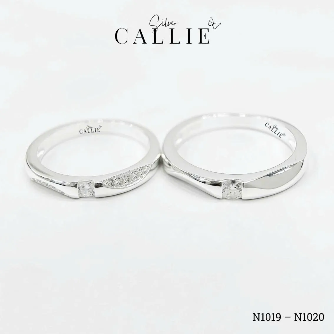 N1019 - N1020: Nhẫn bạc đôi Callie Silver hai bên xoắn - Image 4