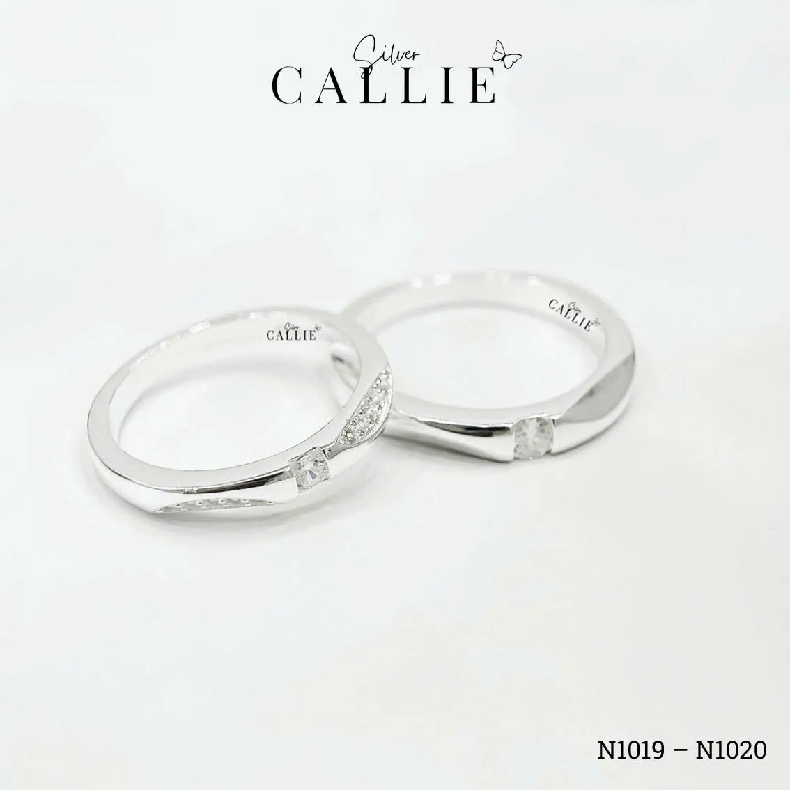 N1019 - N1020: Nhẫn bạc đôi Callie Silver hai bên xoắn - Image 5