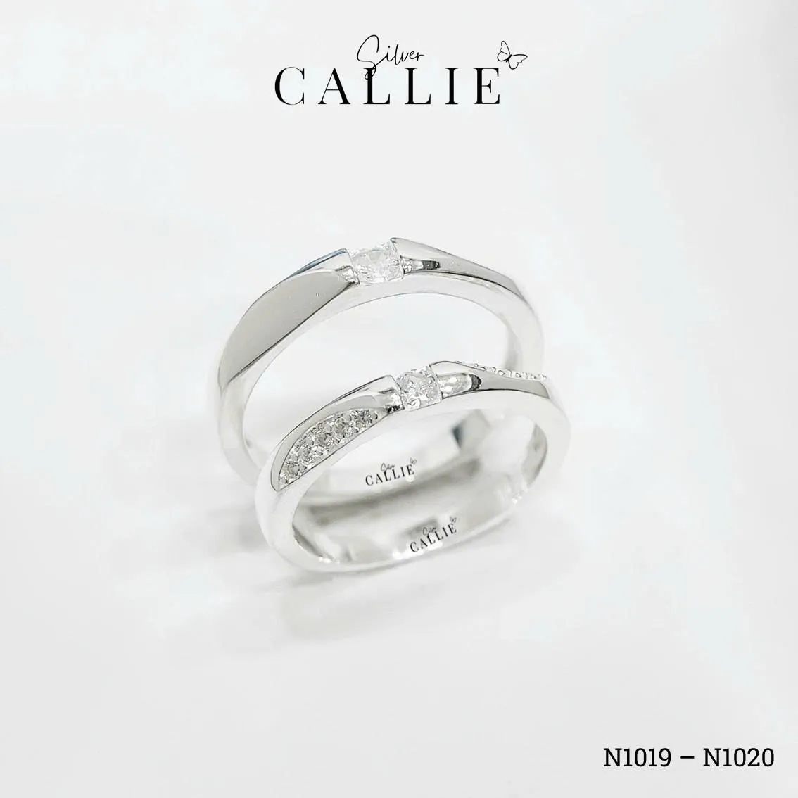 N1019 - N1020: Nhẫn bạc đôi Callie Silver hai bên xoắn
