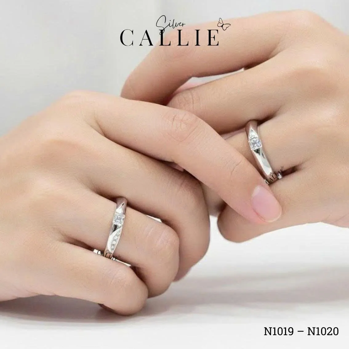 N1019 - N1020: Nhẫn bạc đôi Callie Silver hai bên xoắn - Image 2
