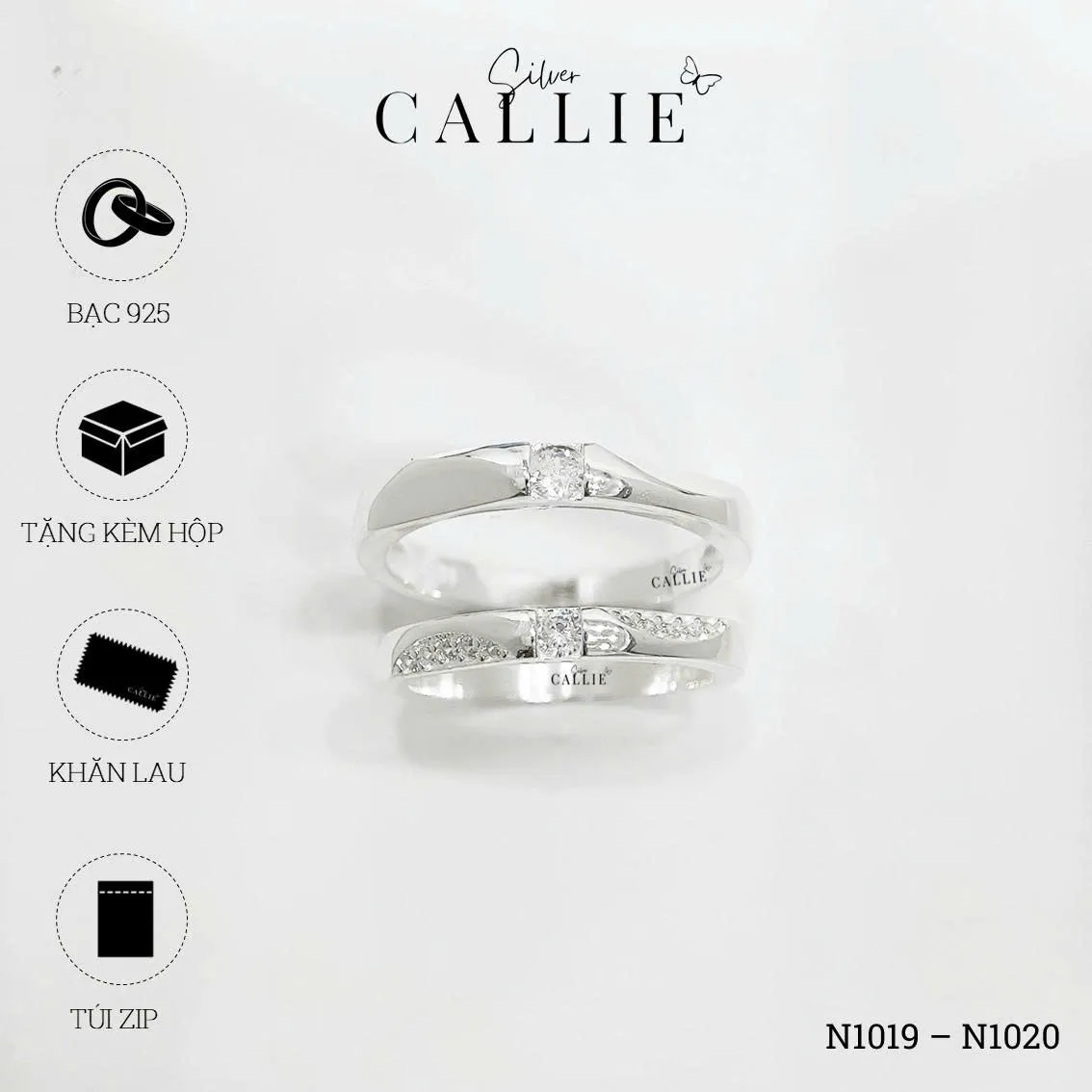 N1019 - N1020: Nhẫn bạc đôi Callie Silver hai bên xoắn - Image 9