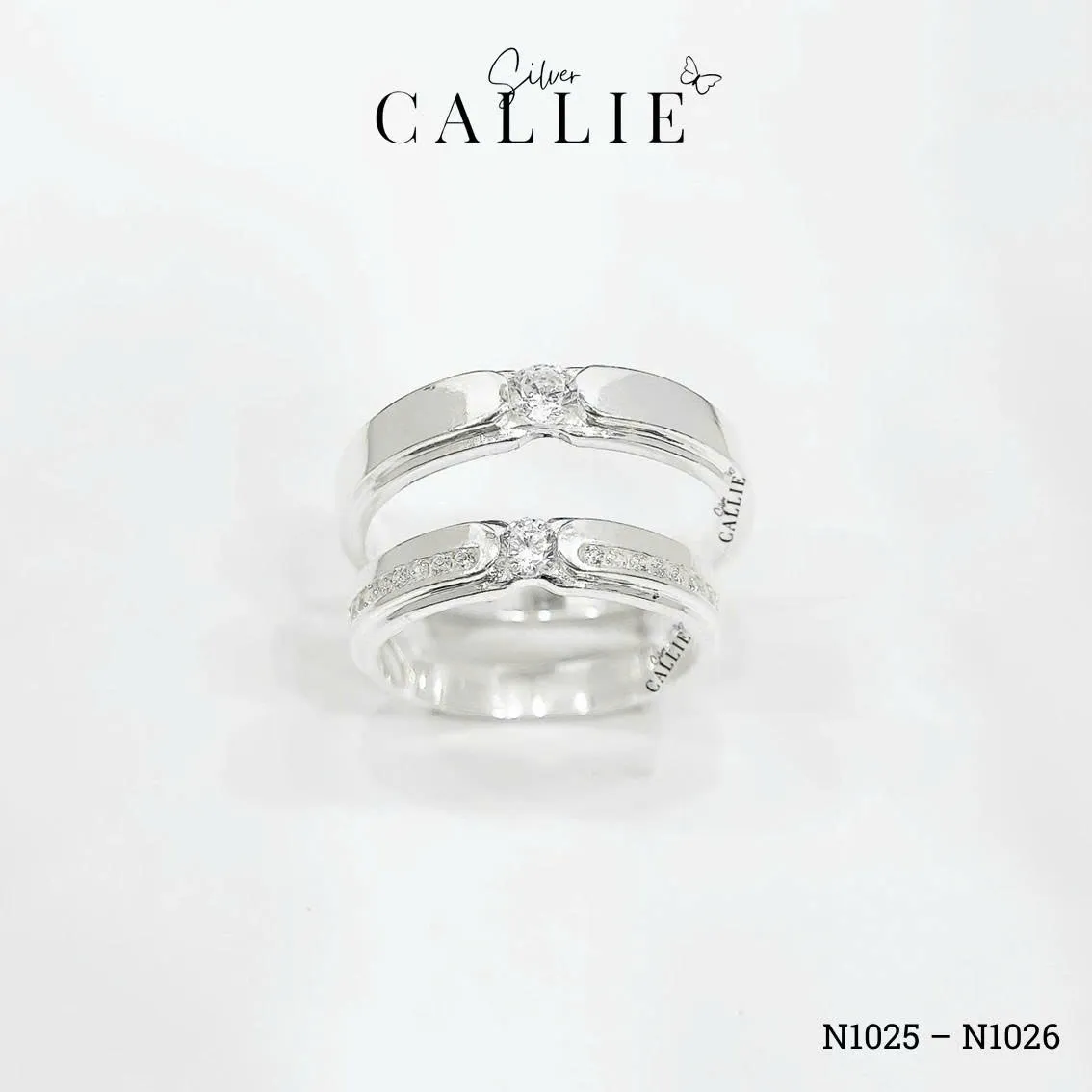 N1025 - N1026: Nhẫn bạc đôi Callie Silver 1 viên chủ - Image 4