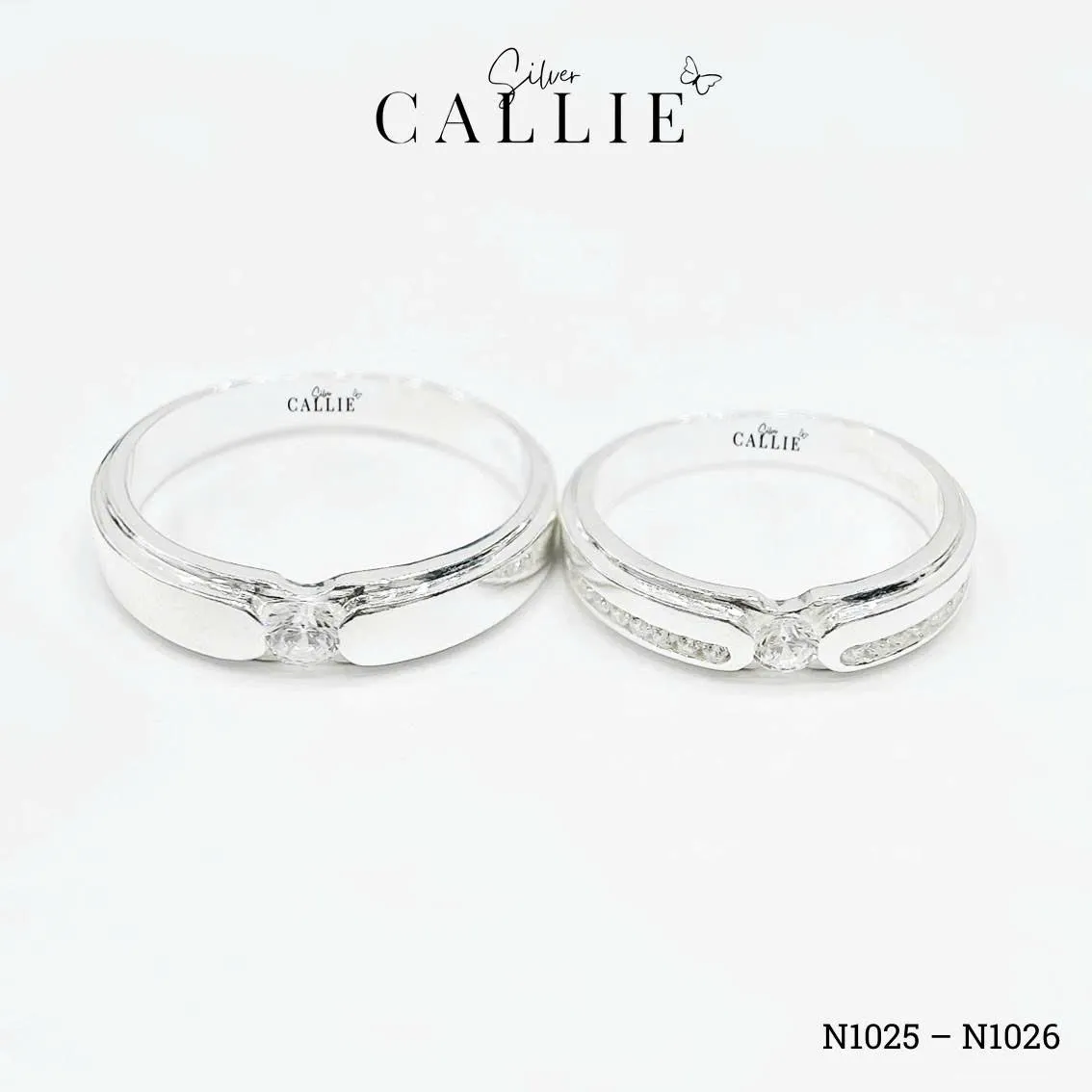 N1025 - N1026: Nhẫn bạc đôi Callie Silver 1 viên chủ - Image 5