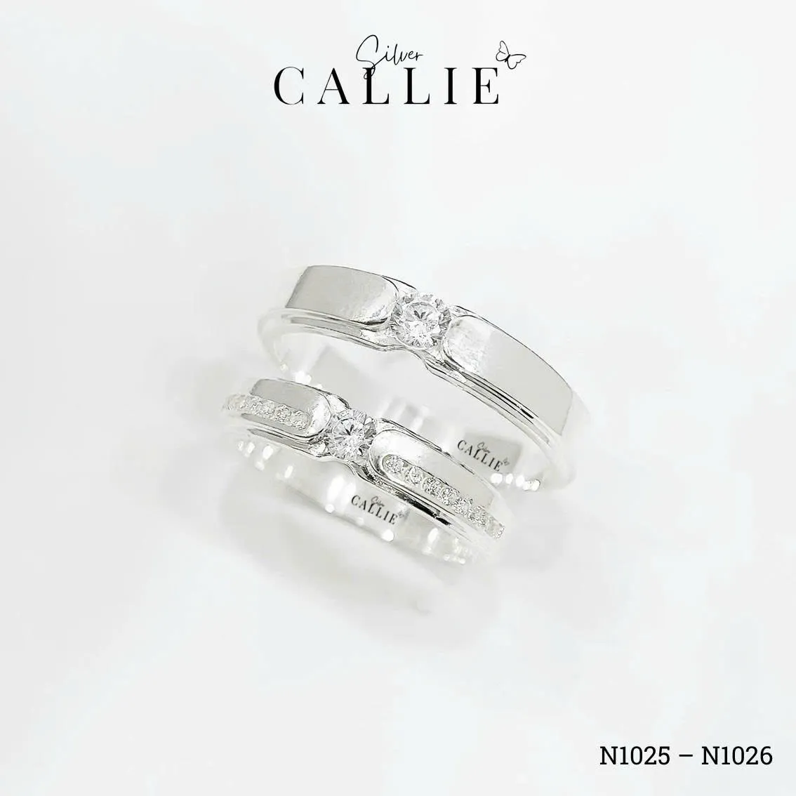 N1025 - N1026: Nhẫn bạc đôi Callie Silver 1 viên chủ - Image 6