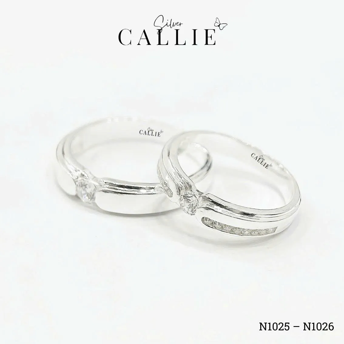 N1025 - N1026: Nhẫn bạc đôi Callie Silver 1 viên chủ - Image 7
