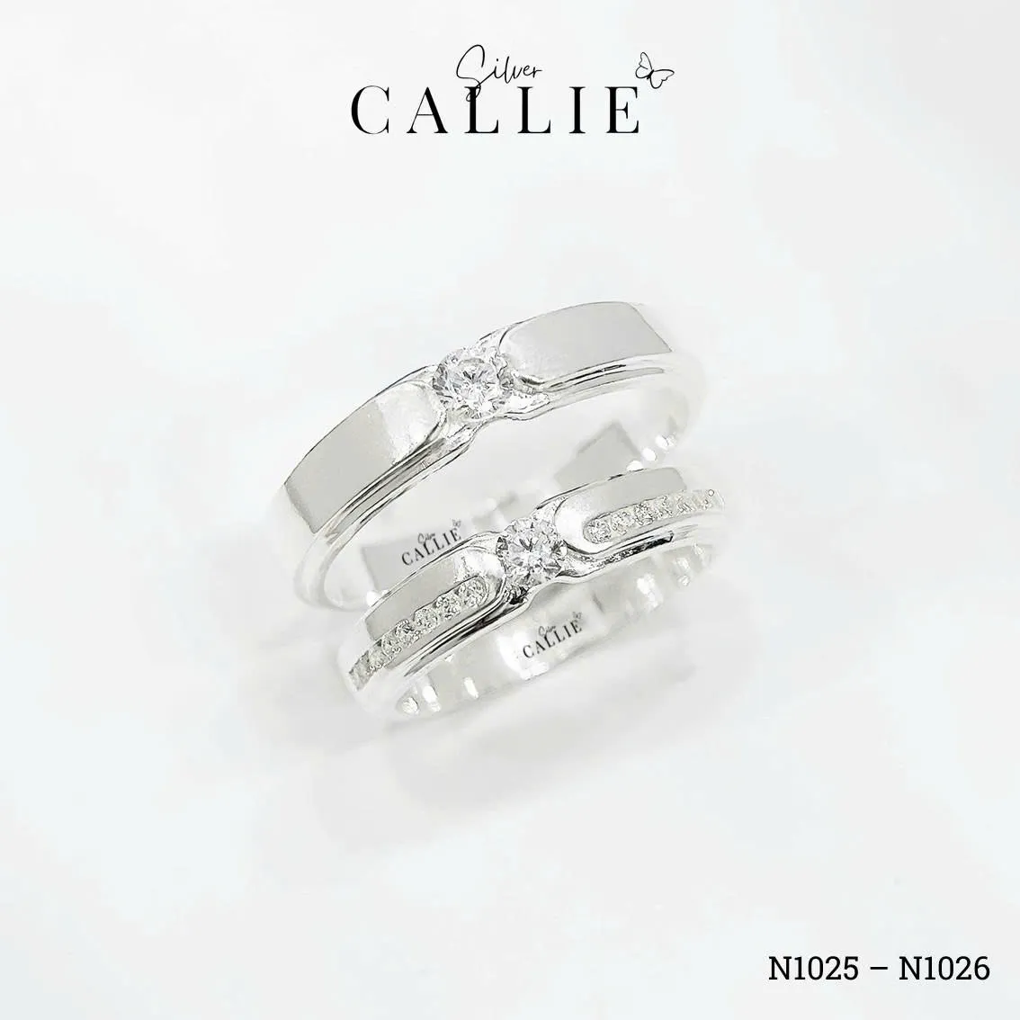 N1025 - N1026: Nhẫn bạc đôi Callie Silver 1 viên chủ