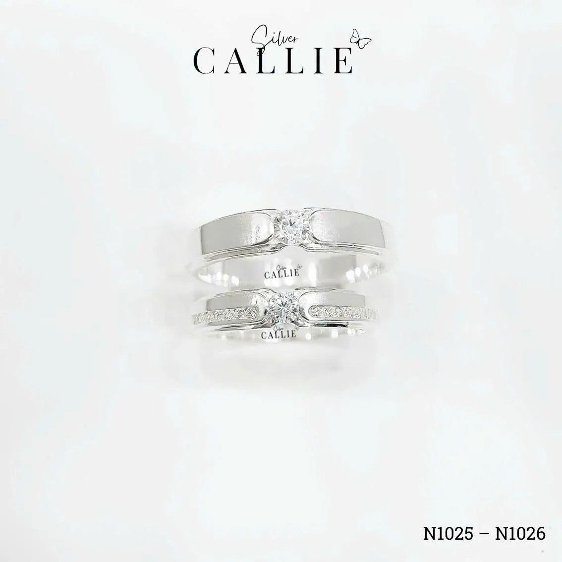 N1025 - N1026: Nhẫn bạc đôi Callie Silver 1 viên chủ - Image 3
