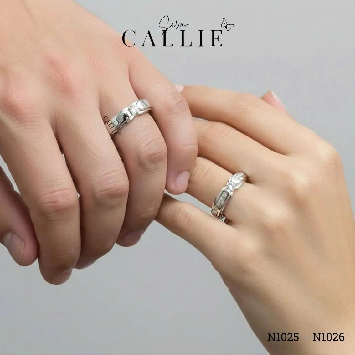 N1025 - N1026: Nhẫn bạc đôi Callie Silver 1 viên chủ - Image 2