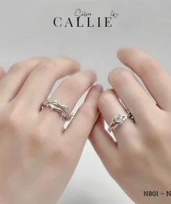 Alternative view of N801 - N802: Nhẫn đôi thiết kế Callie Silver hoa hồng và dây gai