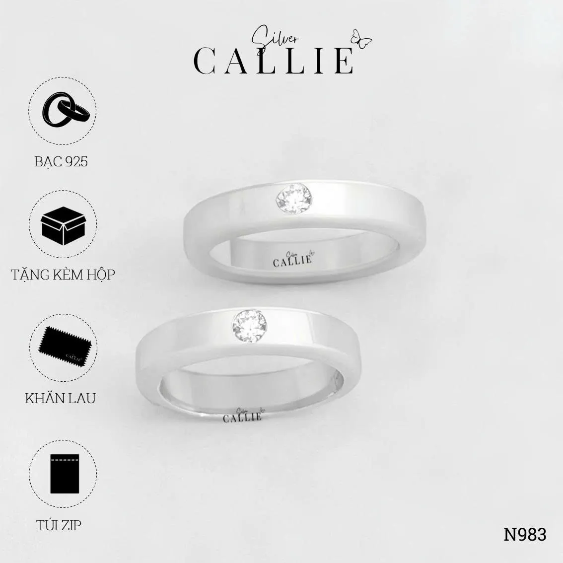 N983 - Nhẫn Bạc Thiết Kế Callie Silver 1 Viên Chủ 3li - Image 9