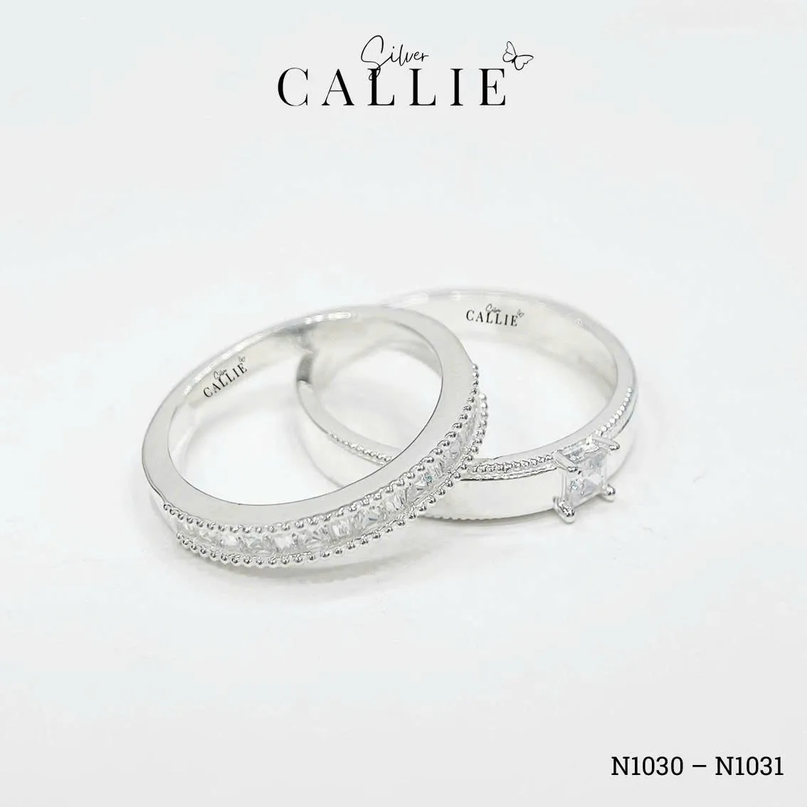 N1030 - N1031: Nhẫn bạc Callie Silver viền bi xen kẽ vuông và baguette - Image 5