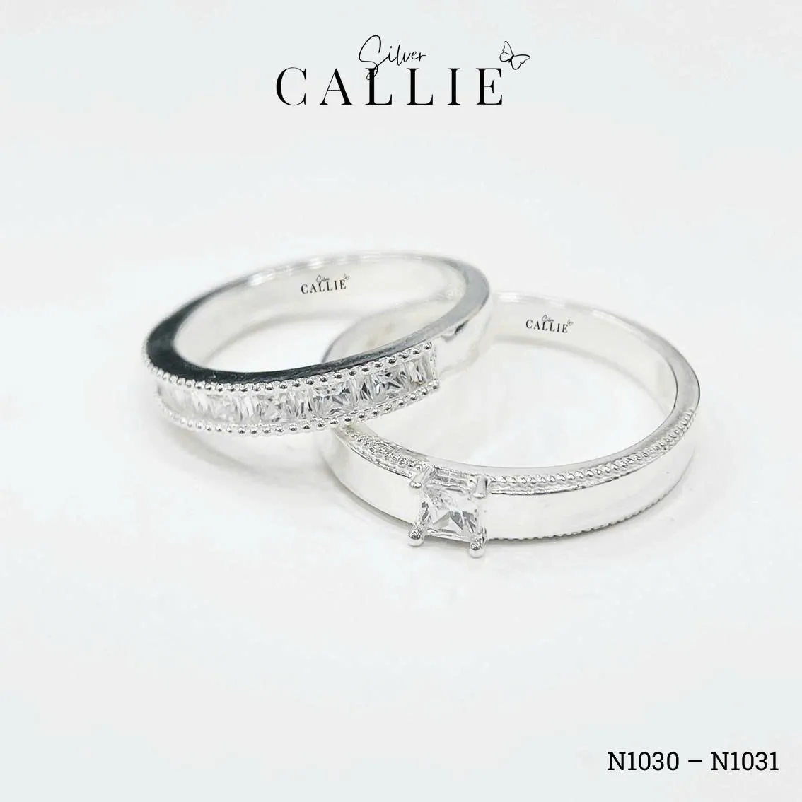 N1030 - N1031: Nhẫn bạc Callie Silver viền bi xen kẽ vuông và baguette - Image 7
