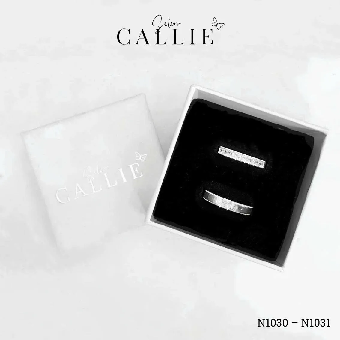 N1030 - N1031: Nhẫn bạc Callie Silver viền bi xen kẽ vuông và baguette - Image 9