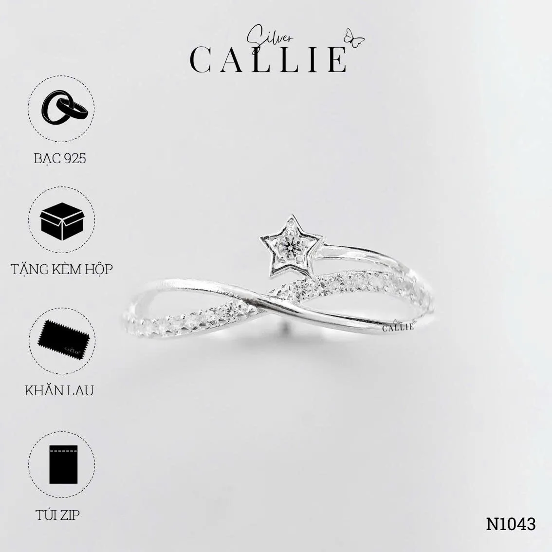 N1043 - Nhẫn bạc Callie Silver ngôi sao vô cực - Image 11