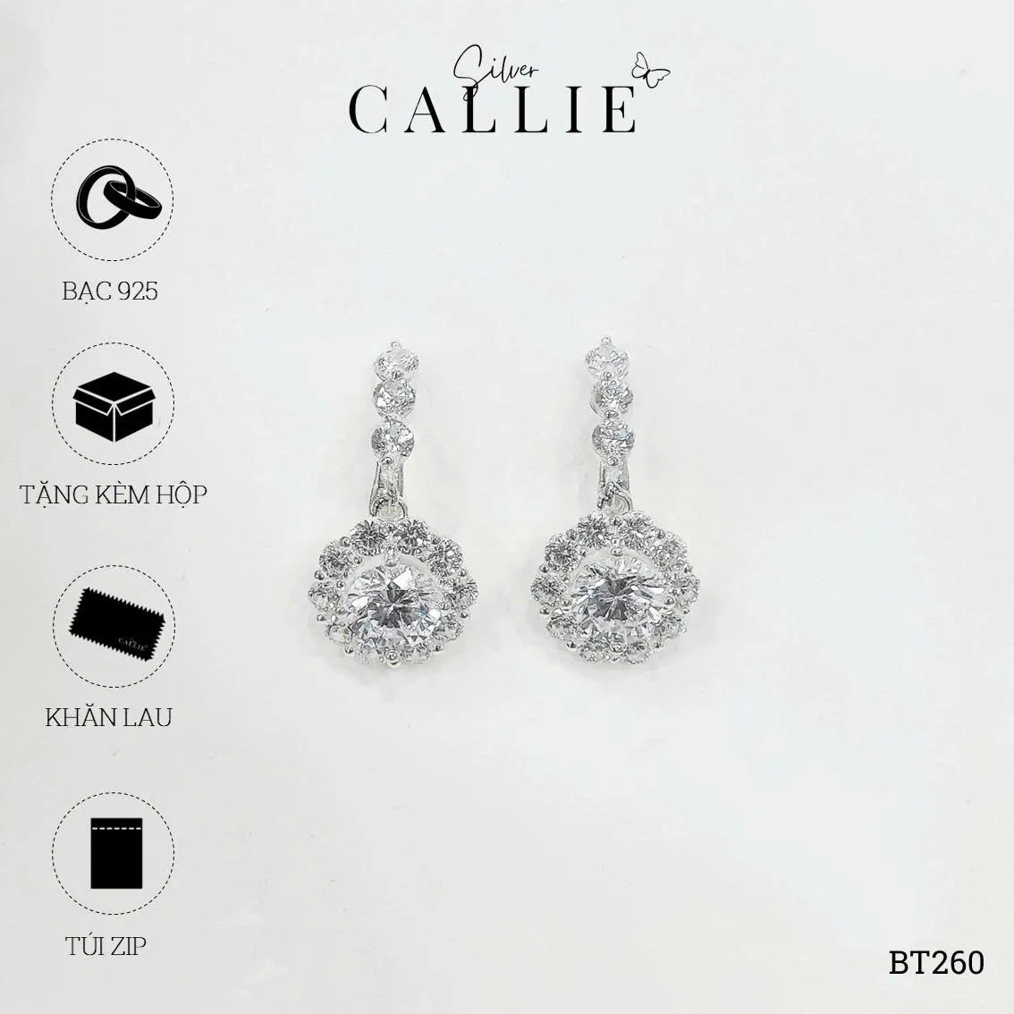 BT260 - Khoen bạc Callie Silver Drop Hoa Đá Quý - Image 12
