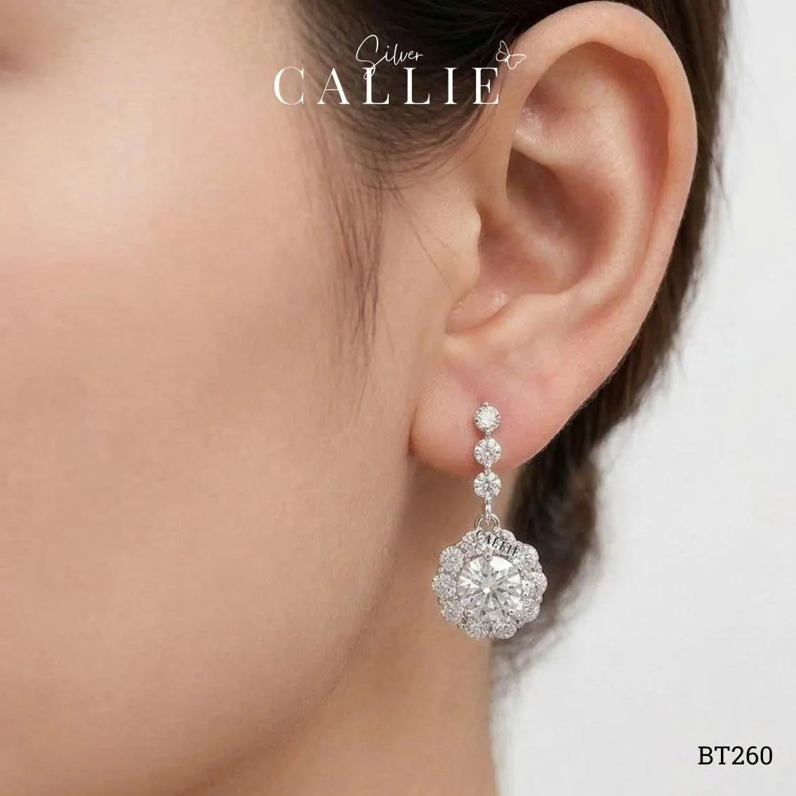 BT260 - Khoen bạc Callie Silver Drop Hoa Đá Quý - Image 2