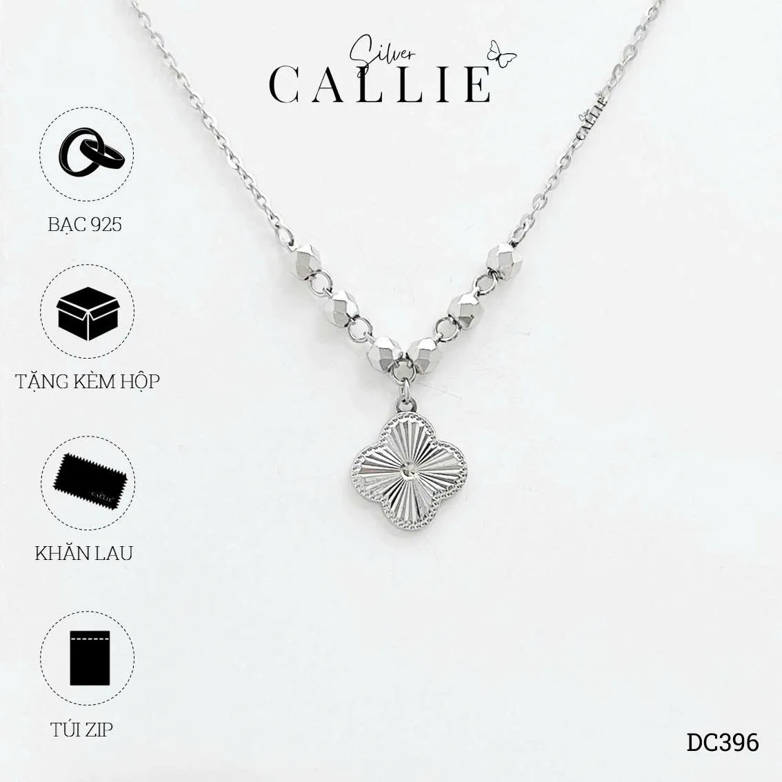 DC396 - Dây chuyền bạc Callie Silver cỏ 4 lá và bi xi kim - Image 12