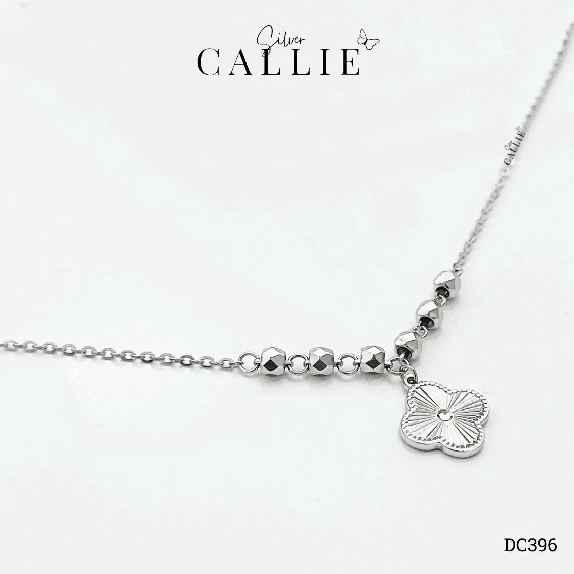 DC396 - Dây chuyền bạc Callie Silver cỏ 4 lá và bi xi kim