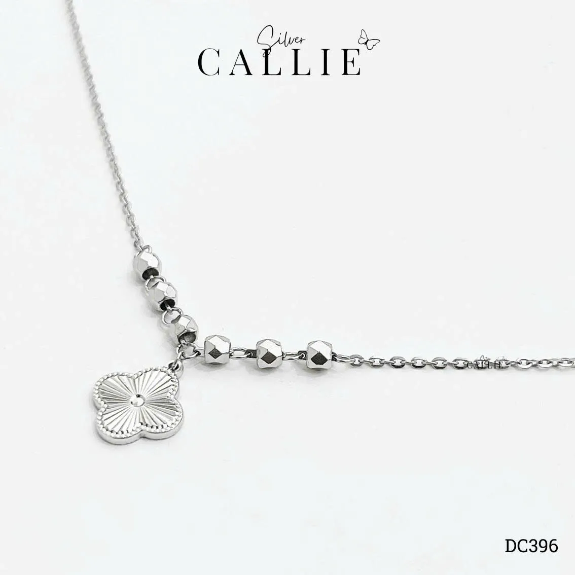 DC396 - Dây chuyền bạc Callie Silver cỏ 4 lá và bi xi kim - Image 5