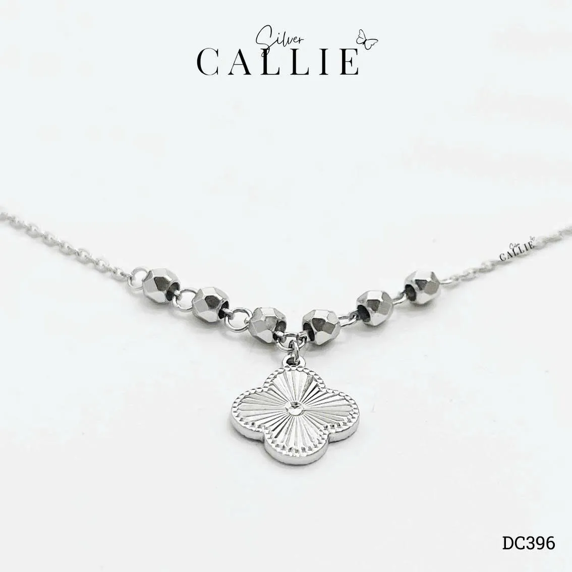 DC396 - Dây chuyền bạc Callie Silver cỏ 4 lá và bi xi kim - Image 3
