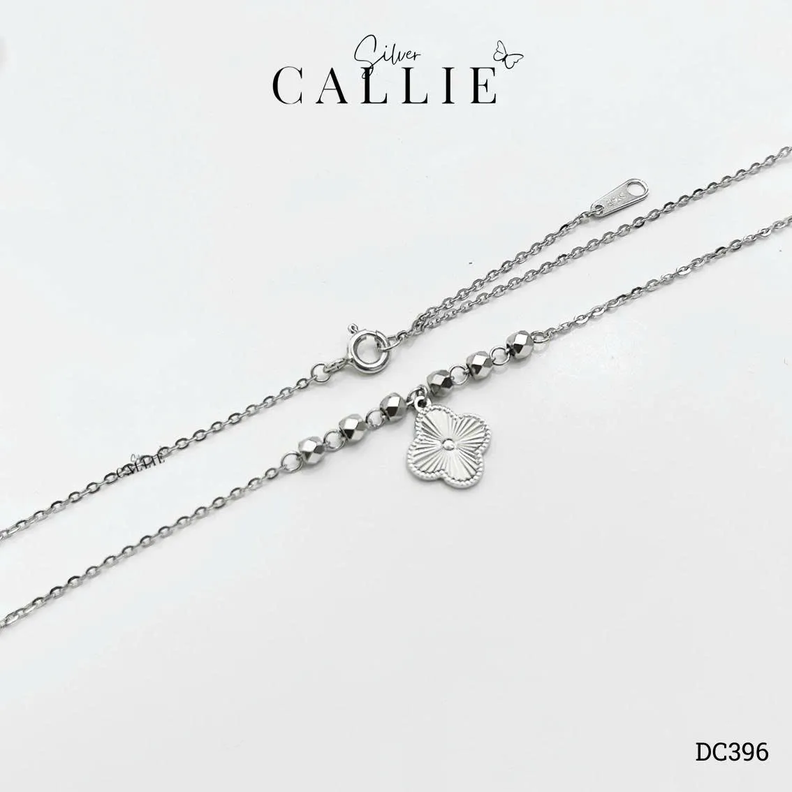DC396 - Dây chuyền bạc Callie Silver cỏ 4 lá và bi xi kim - Image 4