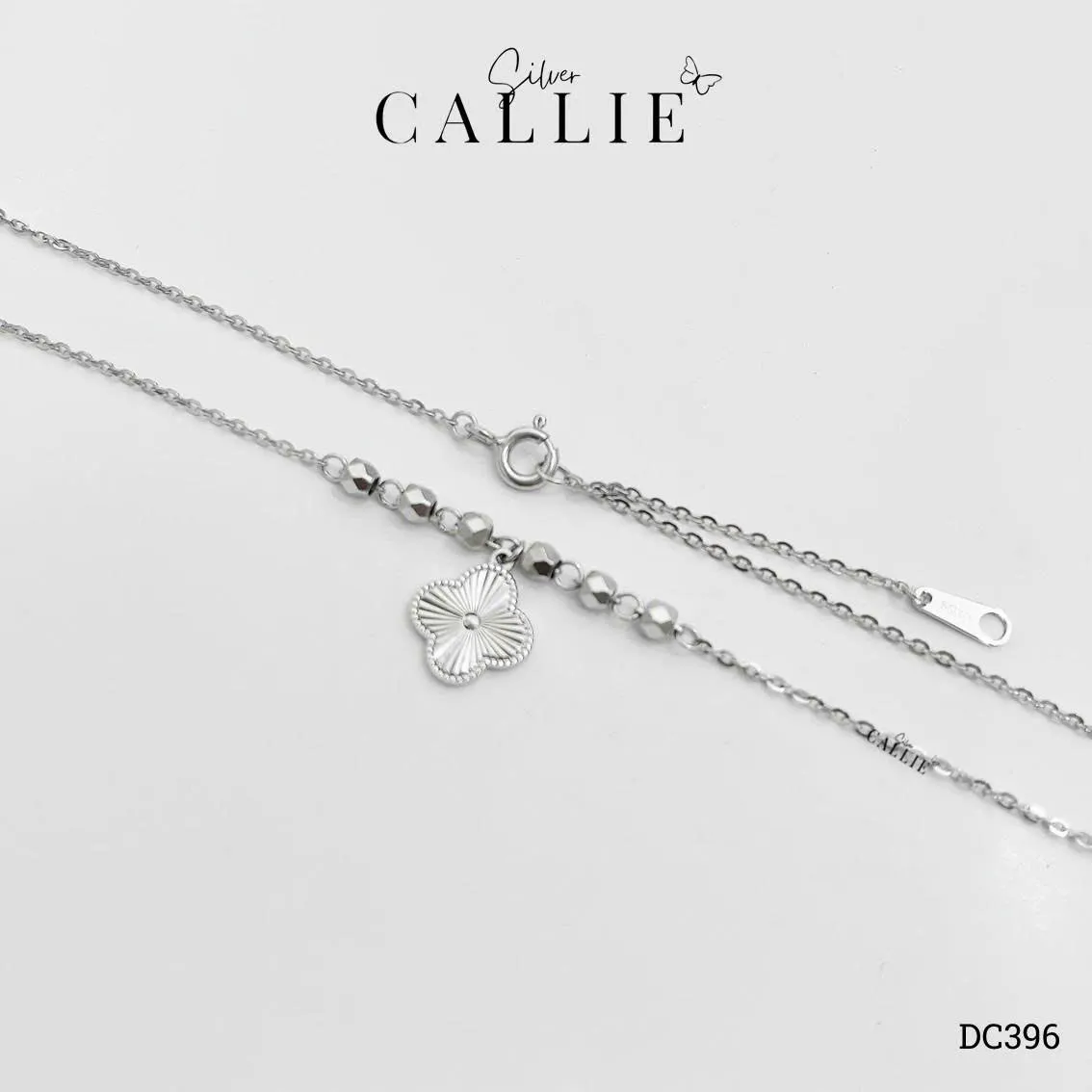 DC396 - Dây chuyền bạc Callie Silver cỏ 4 lá và bi xi kim - Image 6