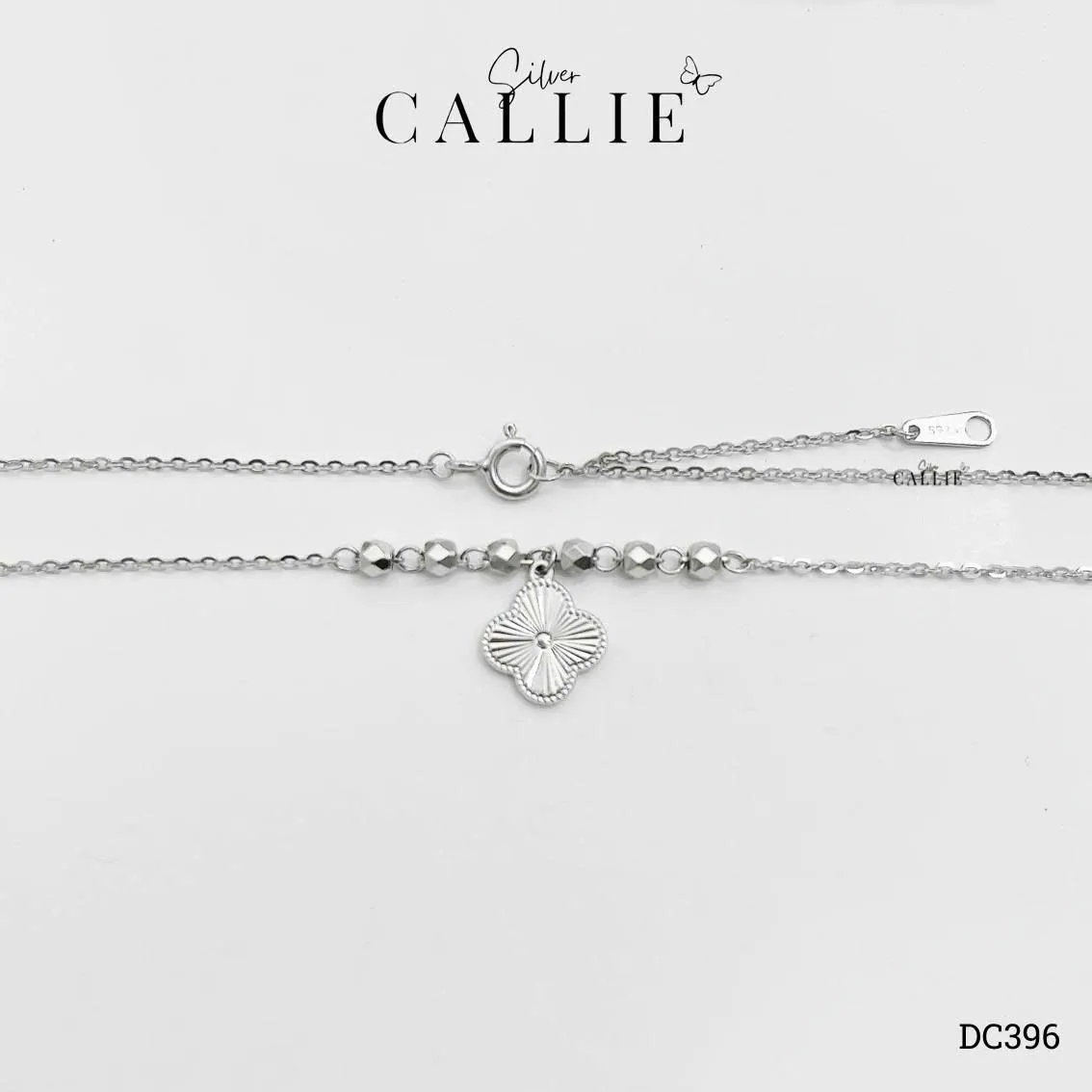 DC396 - Dây chuyền bạc Callie Silver cỏ 4 lá và bi xi kim - Image 10