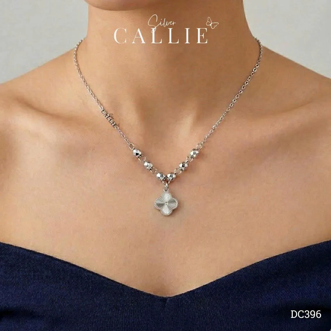 DC396 - Dây chuyền bạc Callie Silver cỏ 4 lá và bi xi kim - Image 2