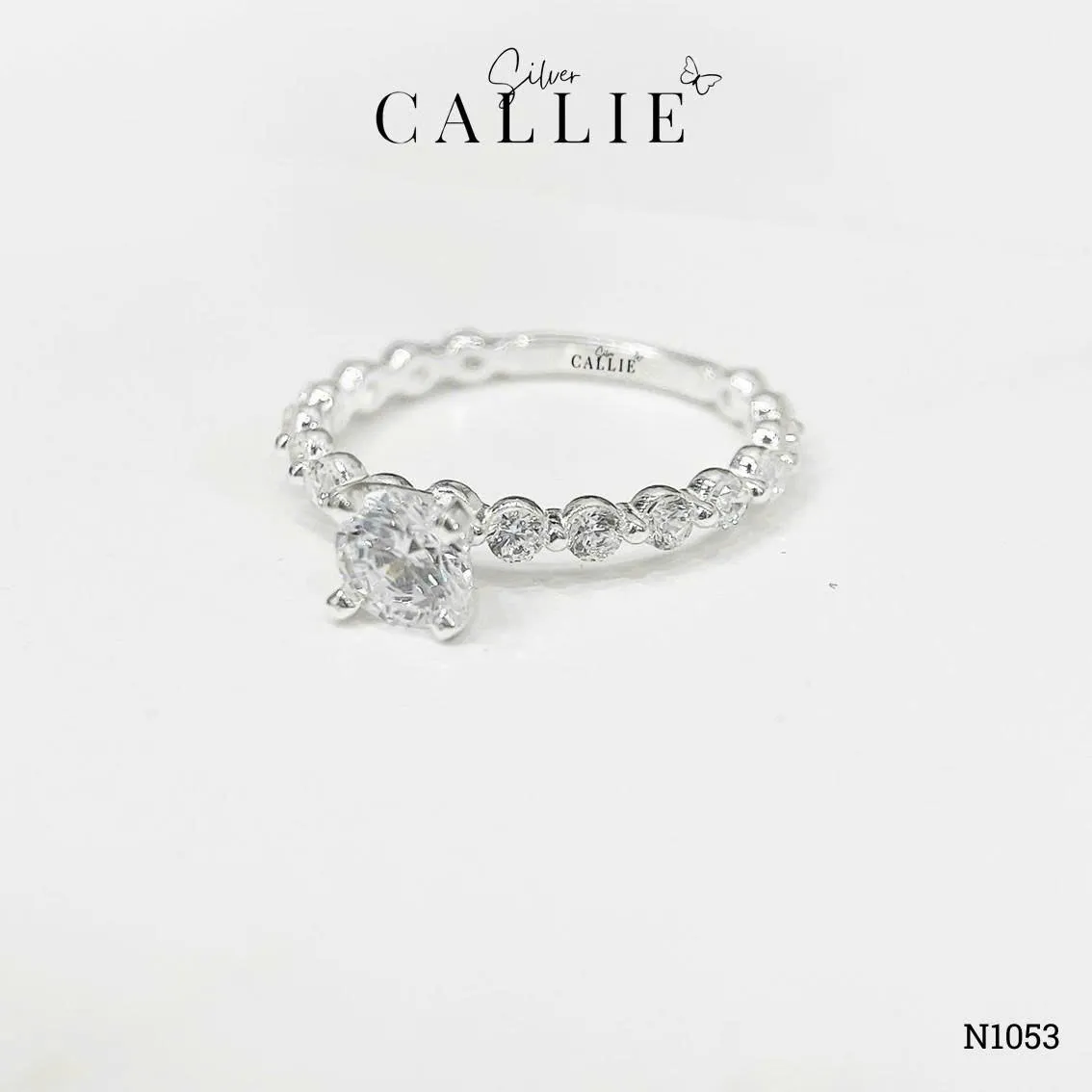 N1053 - Nhẫn Bạc Callie Silver Viên Chủ 5li Chấu Tròn Đai Tấm 2li1 - Image 3