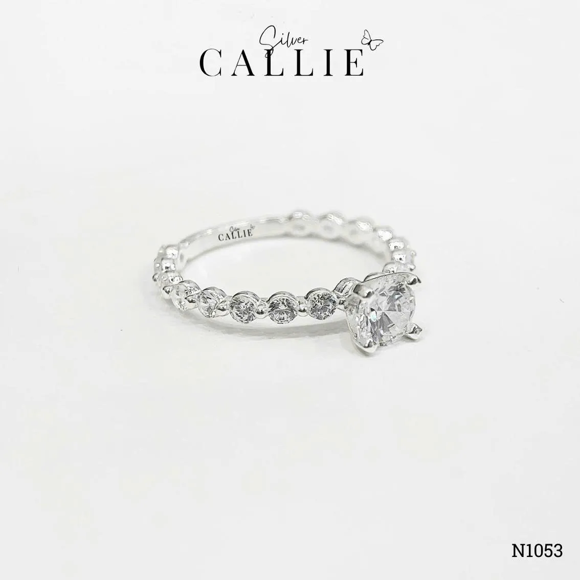 N1053 - Nhẫn Bạc Callie Silver Viên Chủ 5li Chấu Tròn Đai Tấm 2li1 - Image 5