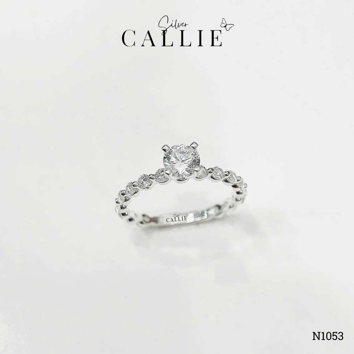N1053 - Nhẫn Bạc Callie Silver Viên Chủ 5li Chấu Tròn Đai Tấm 2li1 - Image 8