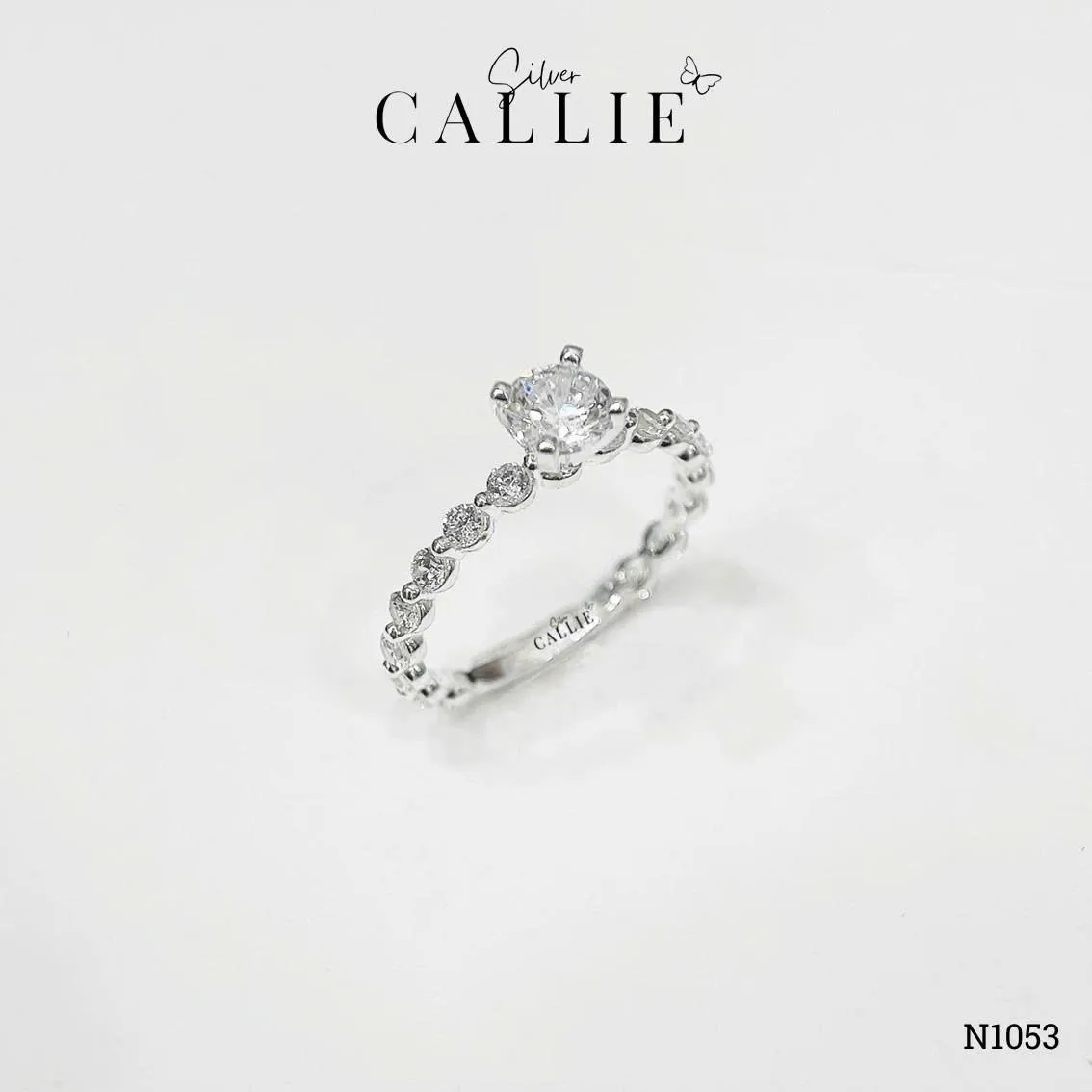 N1053 - Nhẫn Bạc Callie Silver Viên Chủ 5li Chấu Tròn Đai Tấm 2li1 - Image 4